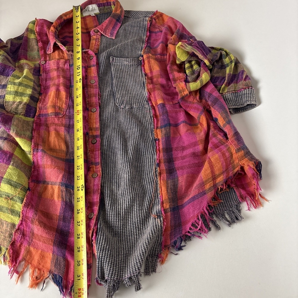 Oli & Hali Womens Patchwork Plaid Waffle Knit Button Down Shirt size Large - Picture 11 of 15